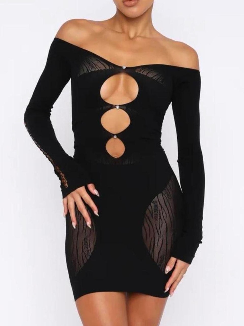 White Fox Boutique Black Off-Shoulder Cutout Bodycon Mini Dress
